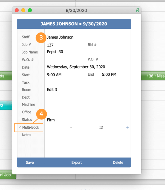 Screenshot of card window that appears when an item in the Calendar is double clicked